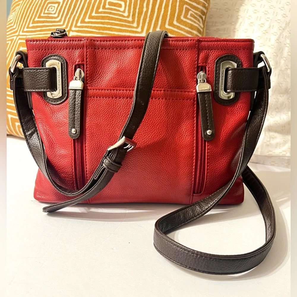 Tignanello Perfect Pockets Leather Crossbody Bag in a rouge and brown  NWOT